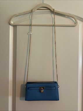 Michael Kors Blue Leather Crossbody with Gold Chain Strap